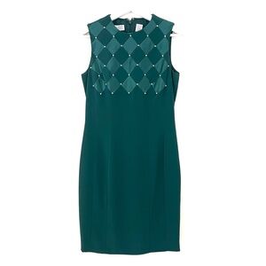 Niteline Della Roufogali Sleeveless Sheath Dress Beaded Check Pattern Contrast